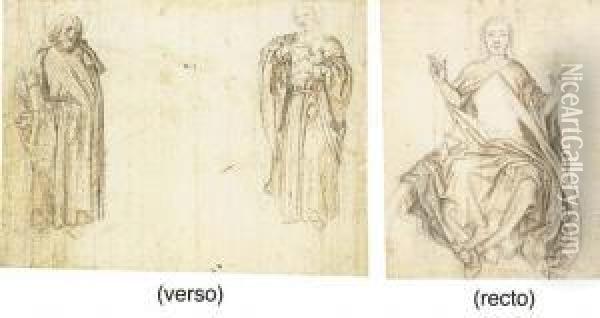 Christ As Salvator Mundi (recto); Saint Andrew And Saint John Theevangelist (verso) Oil Painting - Rogier van der Weyden