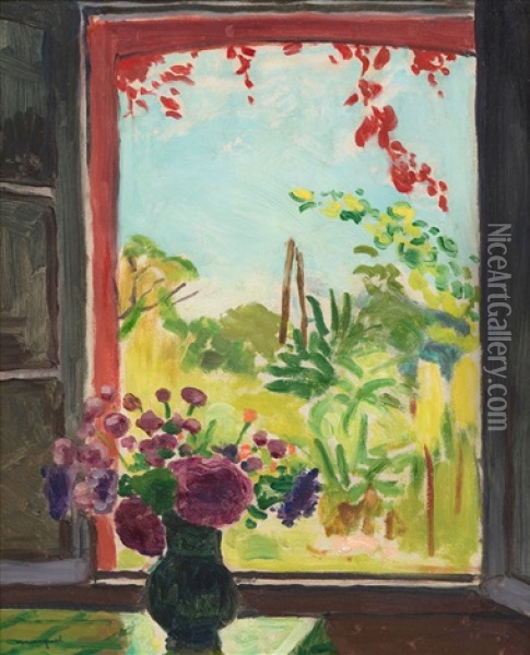 Figures Feasting In A Formal Garden Oil Painting - Albert Marquet