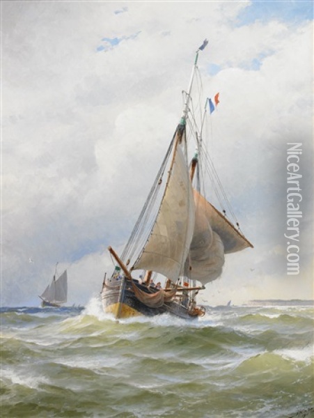 Fransk Chasse-maree I Engelska Kanalen Oil Painting - Jacob Haegg