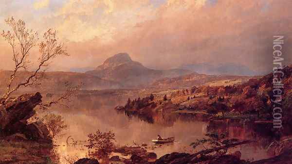 Wickham Pond and Sugar Loaf Mountain, Orange County Oil Painting - Jasper Francis Cropsey