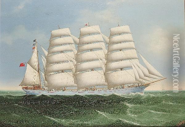The Four-masted Barque 'achnashie' Under Full Sail Oil Painting - Afong Lai