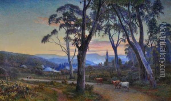 The Curfew Tolls The Knell Of Parting Day Oil Painting - Walter Follen Bishop