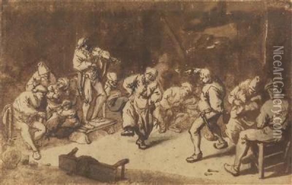 Dancing Peasants In A Tavern Oil Painting - Cornelis Dusart