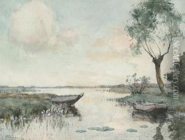 Boats On A Lake Oil Painting - Gerard Altmann