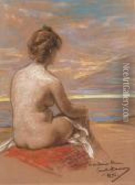 Une Femme Nue Assise Vue De Dos Regardant La Mer Oil Painting - Carolus (Charles Auguste Emile) Duran