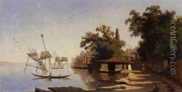 Constantinople, Pecheur Au Bord Du Bosphore Oil Painting - Pierre Edouard Frere