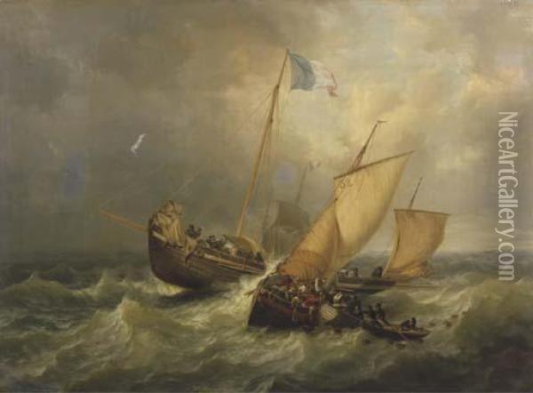 Une Bataille Sur Mer Oil Painting - Henri Le Hon
