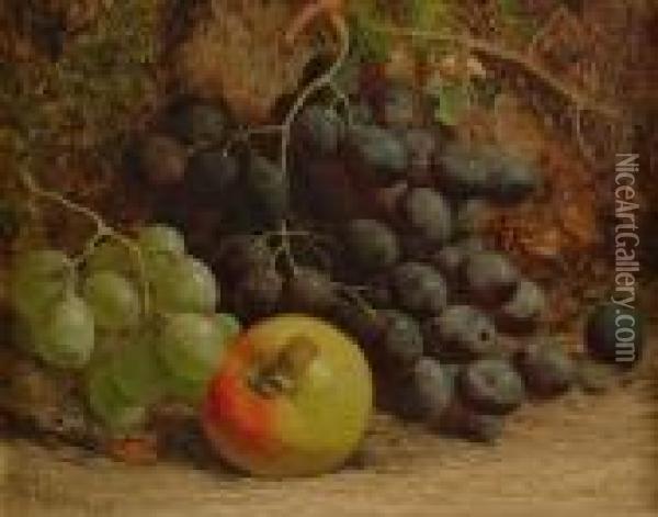 An Apple And Grapes On A Mossy Bank Oil Painting - William Hughes