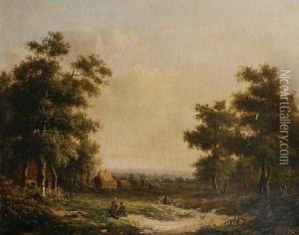 A Rest By The Path Oil Painting - Willem Koekkoek