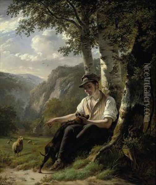 The Shepherd's Rest Oil Painting - Pierre Jean Hellemans
