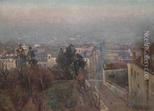 Vue De Paris Depuis Montmartre Oil Painting - Henri Vignet