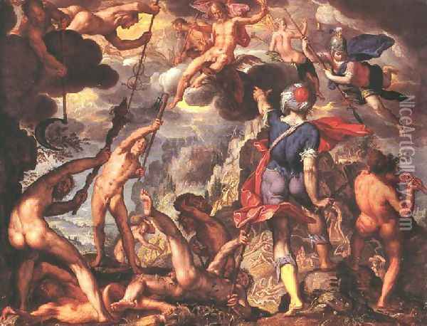 The Battle Between the Gods and the Titans 1600 Oil Painting - Joachim Wtewael (Uytewael)