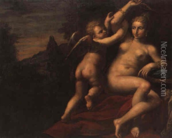 Venus Overraskes Af En Satyr Oil Painting - Pietro (Libertino) Liberi