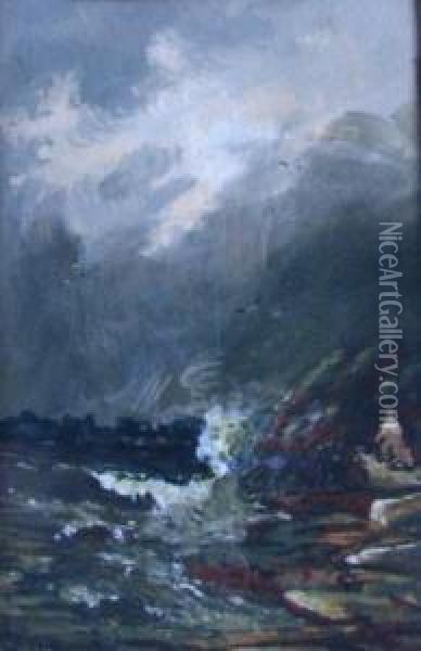 Man On Stormy Sea Shore Oil Painting - William Forsyth