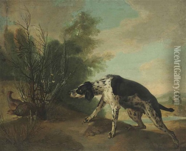 Dog Painting The Partridges Oil Painting - Jean-Baptiste Oudry