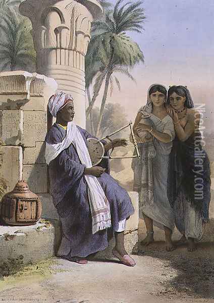 A Berber Playing the Kissar to Women of the Same Tribe, illustration from The Valley of the Nile, engraved by Eugene Le Roux 1807-63 pub. by Lemercier, 1848 Oil Painting - Emile Prisse d'Avennes