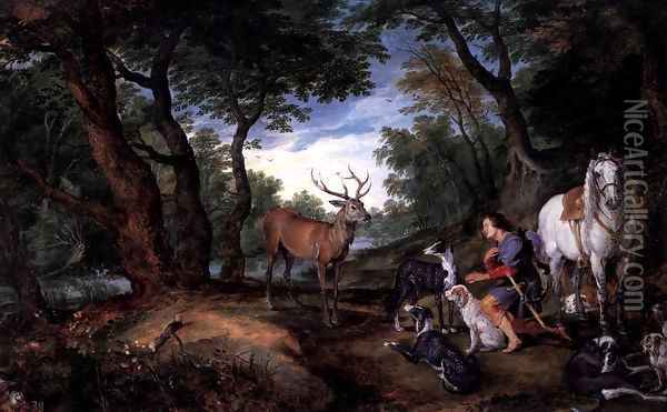 The Vision of St Hubert Oil Painting - Jan The Elder Brueghel