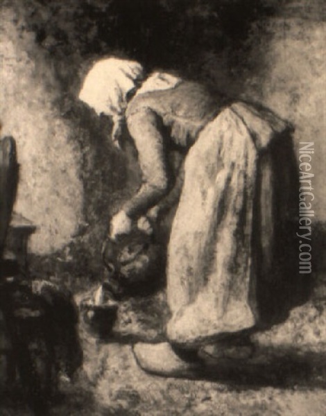 A Peasant Woman In An Interior Oil Painting - Arthur Henri Christiaan Briet