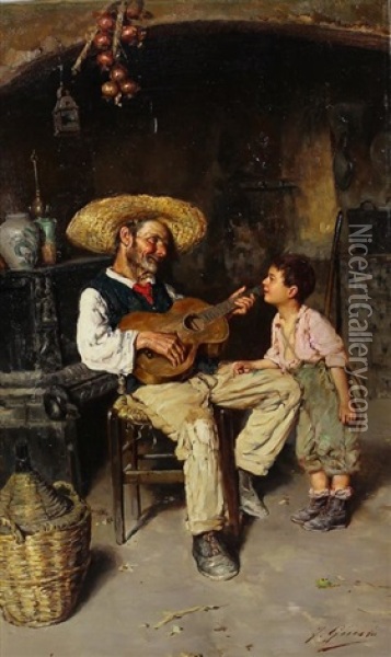Le Vieux Guitariste Oil Painting - Fausto Giusto