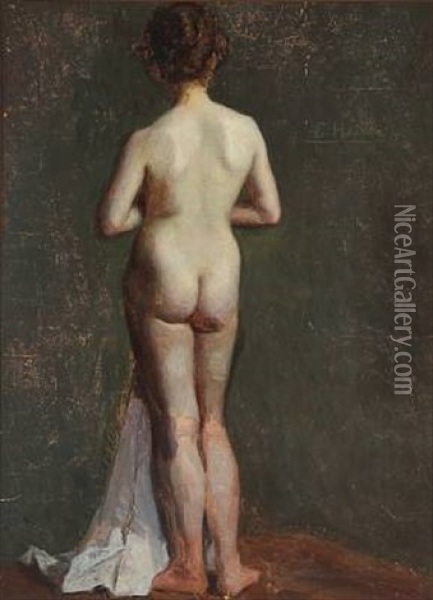 Back Turned Nude Female Oil Painting - Einar Hein
