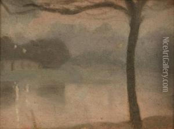 Yarra Winter Night Oil Painting - Clarice Marjoribanks Beckett