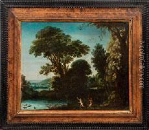Arkadische Landschaft Mit Pan Und Syrinx Oil Painting - Moyses or Moses Matheusz. van Uyttenbroeck