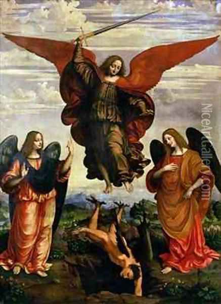 The Archangels triumphing over Lucifer Oil Painting - Marco D'Oggiono