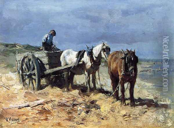 A Team and Pull-cart Oil Painting - Anton Mauve