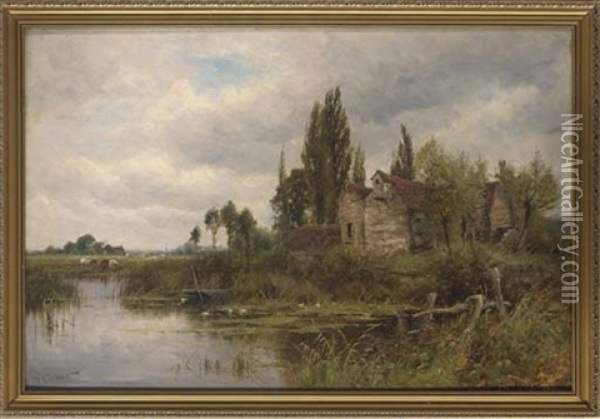 Old Mill On The Chelmer, Essex Oil Painting - Henry John Kinnaird