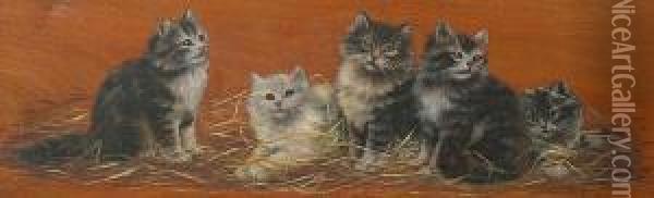 Five Kittens Oil Painting - Bessie, Betsie Bamber