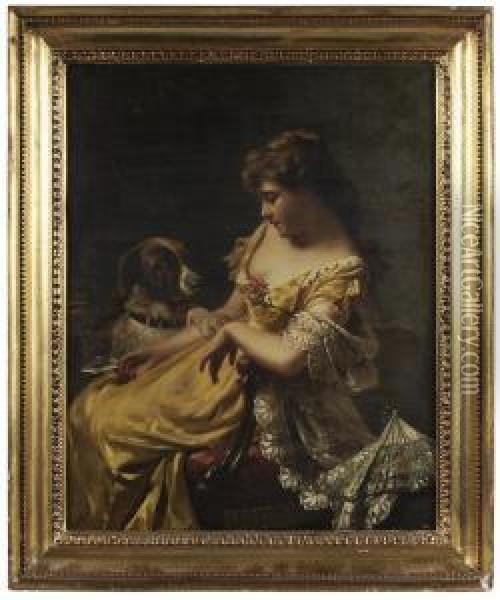 Woman With Letter And Her Dog Oil Painting - Edwin Thomas Roberts