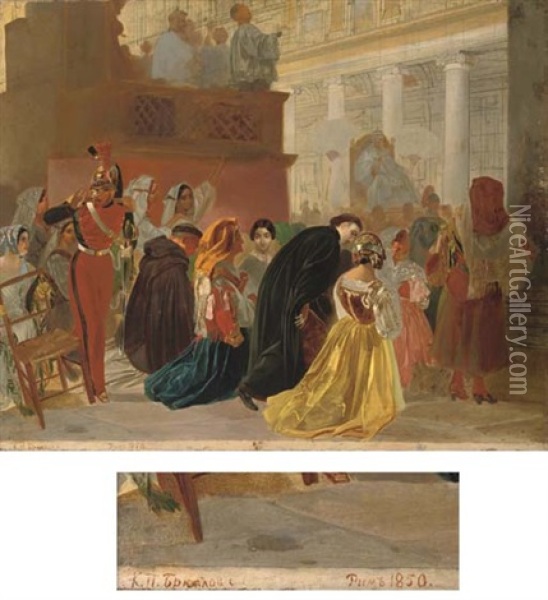 The Return Of Pope Pius Ix To Rome From Basillica Santa Maria Maggiore (study) Oil Painting - Karl Pavlovich Bryullov