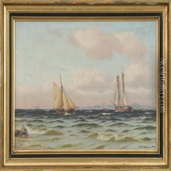 Seascape With Ships Oil Painting - Carl Johan Neumann