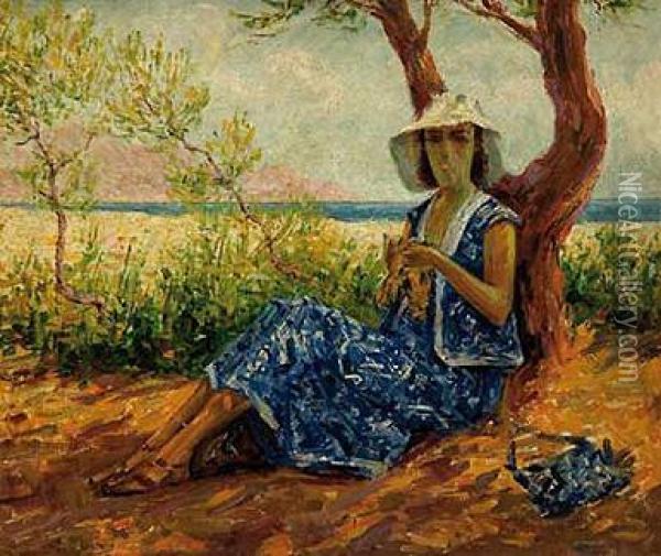Mujer A La Sombra De Un Arbol Oil Painting - Pere Ysern Y Alie