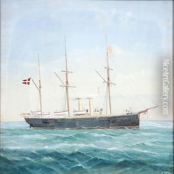 A Danish Steamer Oil Painting - Christian Benjamin Olsen