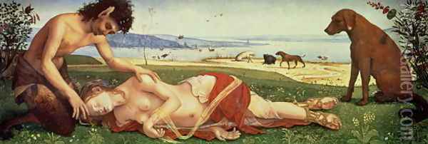 A Satyr Mourning over a Nymph, c.1495 Oil Painting - Cosimo Piero di