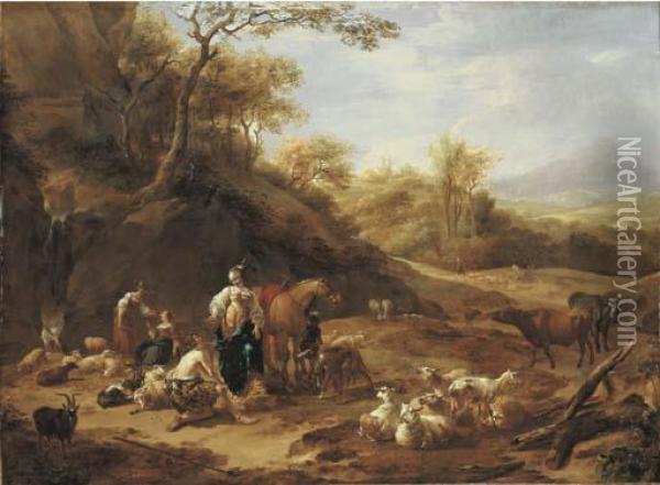 An Extensive Wooded Landscape Oil Painting - Nicolaes Berchem