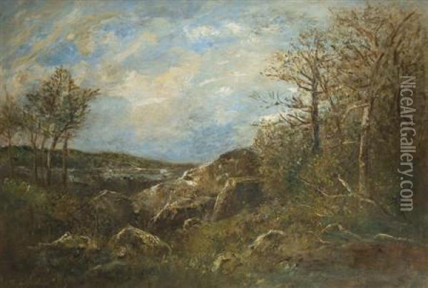 Wooded Landscape With Boulders Oil Painting - Joseph Jefferson