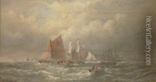 Fishing Boats Off Scarborough Oil Painting - William A. Thornley Or Thornber