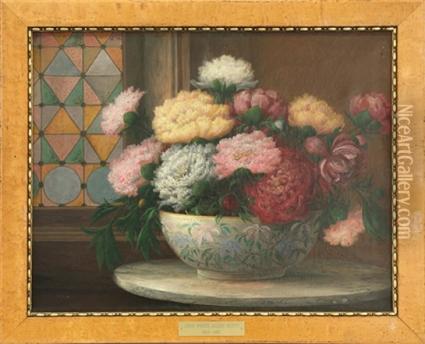 Peonies In A Bowl Oil Painting - John White Allen Scott
