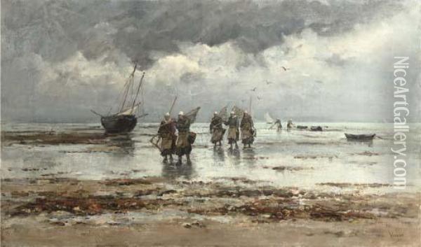 Fishing For Shellfish Oil Painting - Emile Louis Vernier
