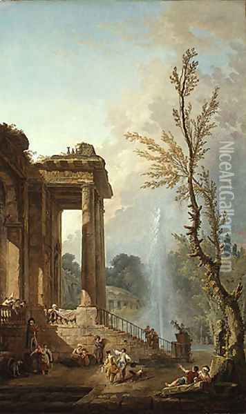 The Portico of a Country Mansion 1773 Oil Painting - Hubert Robert