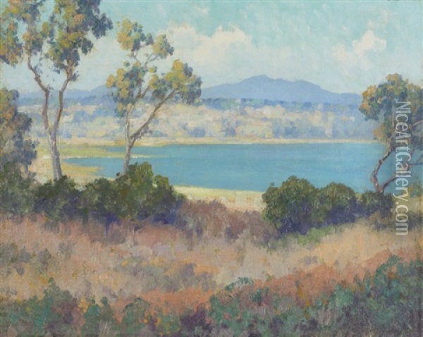 The Bay, Landscape With Lake And Distant Mountains Oil Painting - Maurice Braun