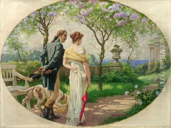 Paar Im Park Oil Painting - Johannes Raphael Wehle