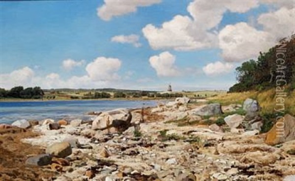 Danish Summer Landscape, The Bay Of Kalo? Oil Painting - Janus la Cour
