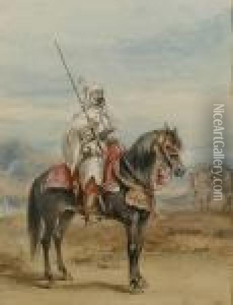 A North African Horseman Oil Painting - Henry Martens