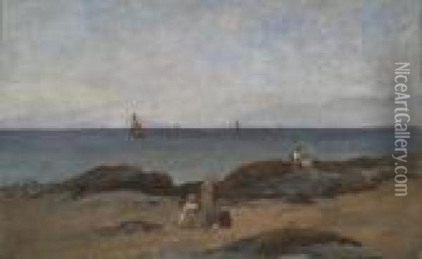 Children By The Seaside At Malahide Oil Painting - Nathaniel Hone