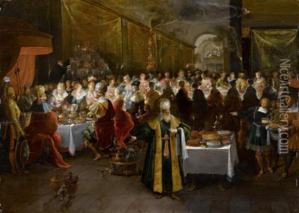 The Feast Of Belsazar Oil Painting - Frans II Francken