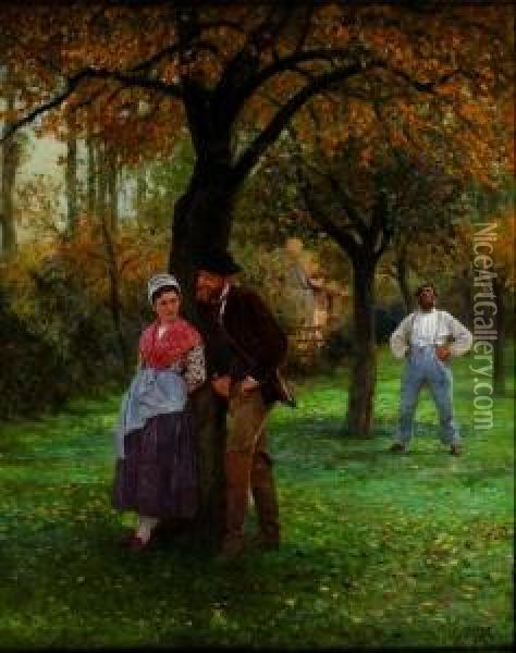 Couple Dans Un Sous-bois Oil Painting - Edmond A. Rudaux