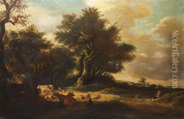 Landscape With Cows Oil Painting - Jean-Baptiste-Camille Corot